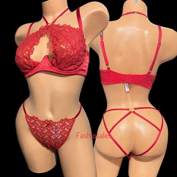 Victorias Secret Dream Angels Sweetheart Lace Ouvert cup Halter bra & panty Set - Picture 14 of 15